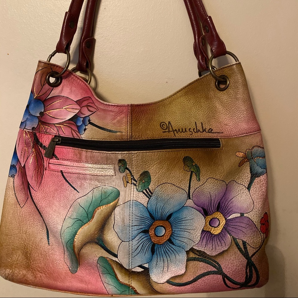 Hand painted leather Anuschka shoulder bag